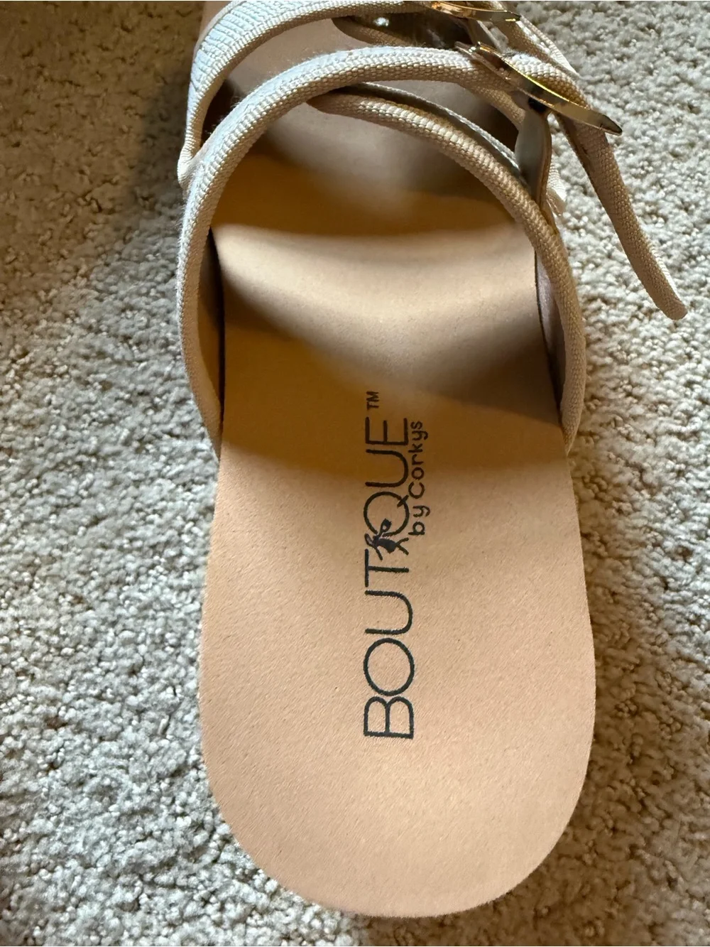 Cream Textured Wedge Sandal with Double Buckles
